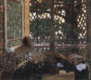 Edouard Vuillard woman sewing before a garden oil painting artist